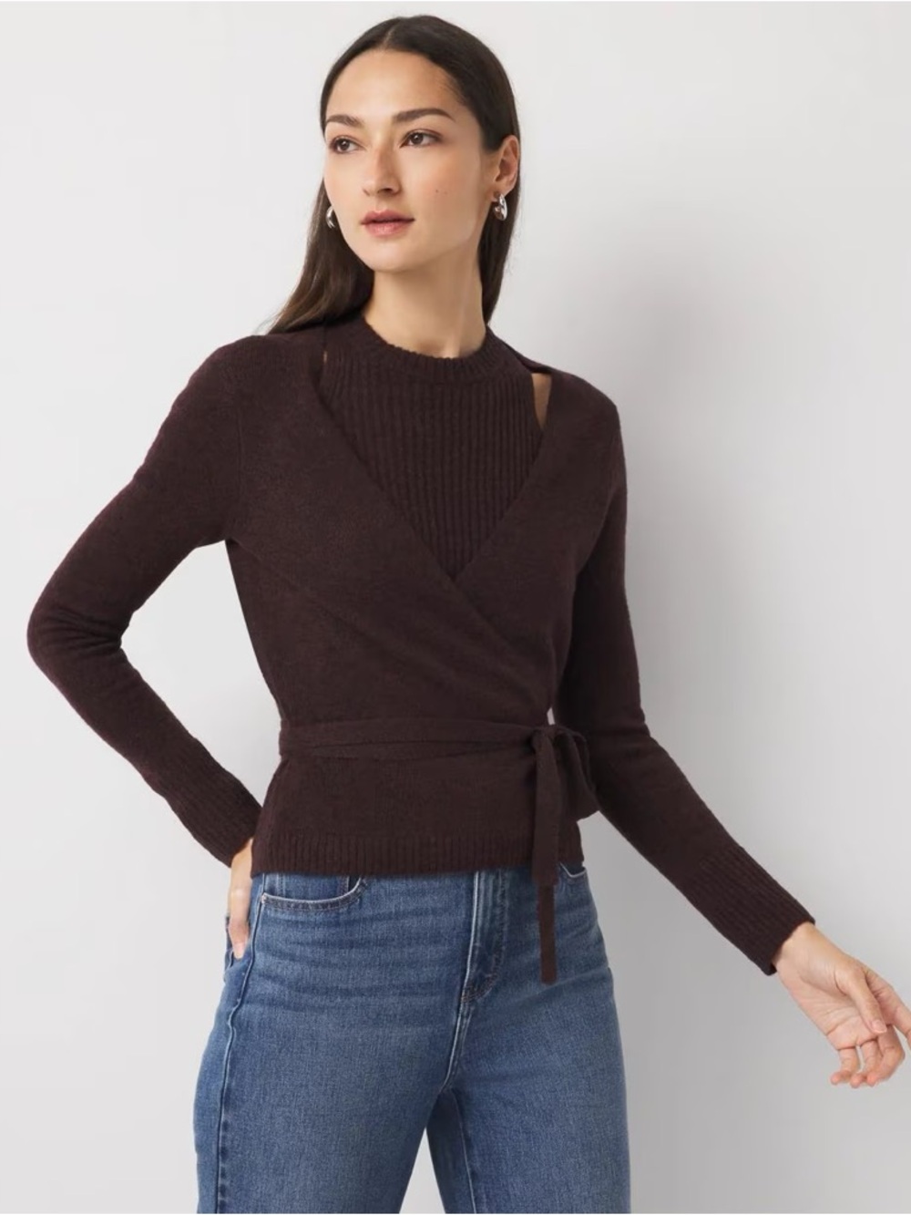 Joie Chocolate Brown Wrap Tie Women's Sweater, size S